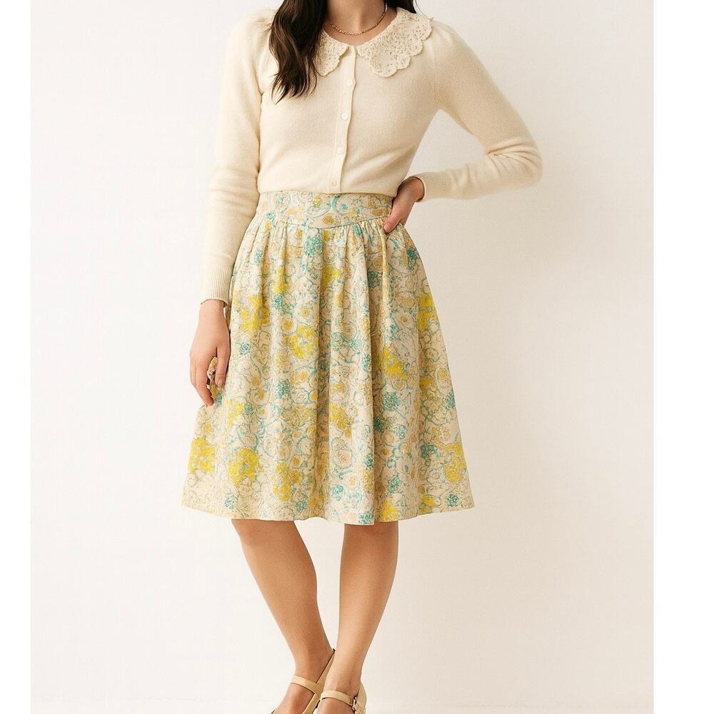 Anthropologie Odille Paisley Floral Full Swing Midi Skirt Twee Bows Size 4